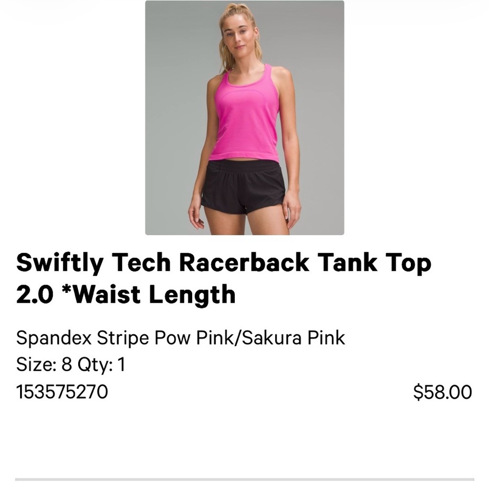 Lululemon Size 8 Swiftly Tech Racerback Tank Top 2.0 - Pink - Picture 2 of 5